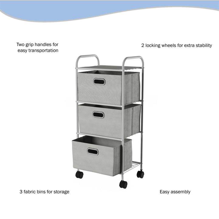 3 Drawer Rolling Storage Cart on Wheels Portable Metal Storage Organizer with Fabric Bins Image 3