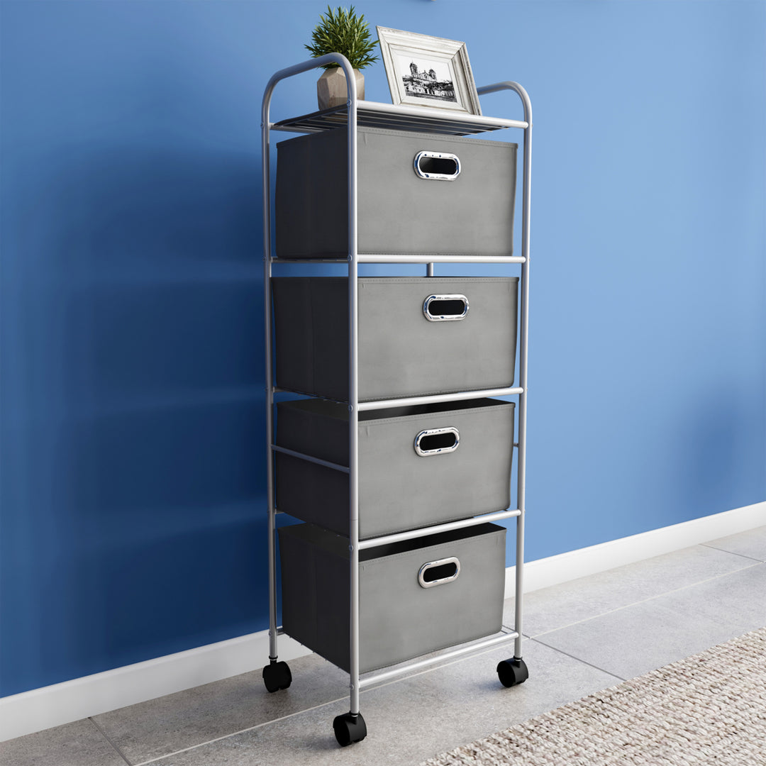 4 Drawer Rolling Storage Cart on Wheels Portable Metal Storage Organizer with Fabric Bins Image 1