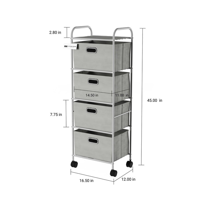 4 Drawer Rolling Storage Cart on Wheels Portable Metal Storage Organizer with Fabric Bins Image 2