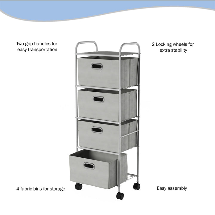 4 Drawer Rolling Storage Cart on Wheels Portable Metal Storage Organizer with Fabric Bins Image 3