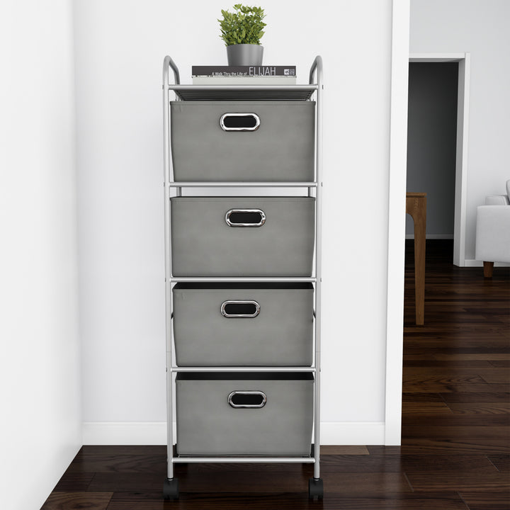 4 Drawer Rolling Storage Cart on Wheels Portable Metal Storage Organizer with Fabric Bins Image 4