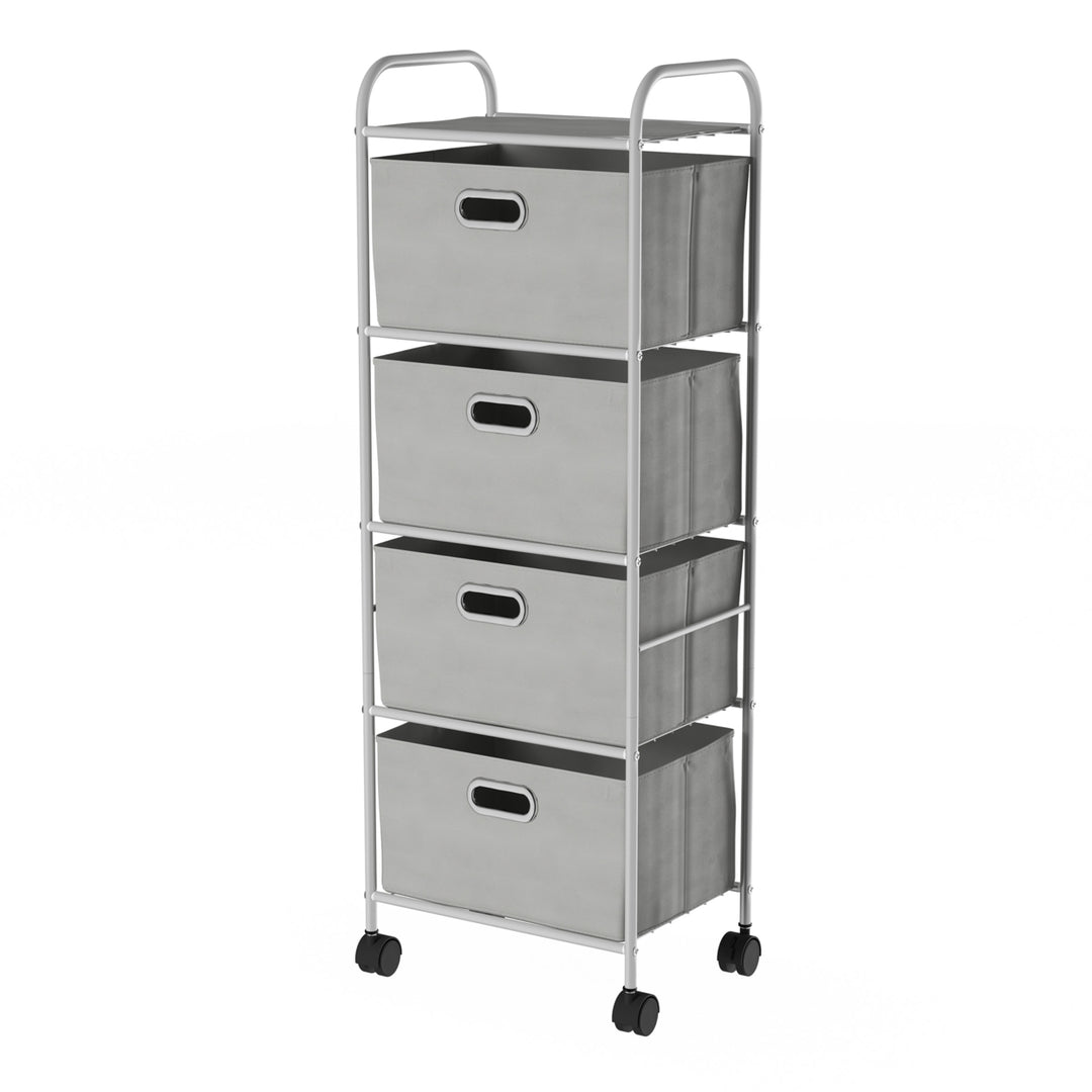 4 Drawer Rolling Storage Cart on Wheels Portable Metal Storage Organizer with Fabric Bins Image 6