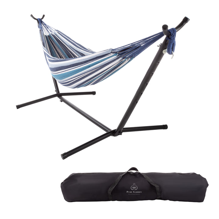Double Brazilian Hammock with Stand Woven Cotton, 2-Person, Outdoor Swing with Frame Image 1