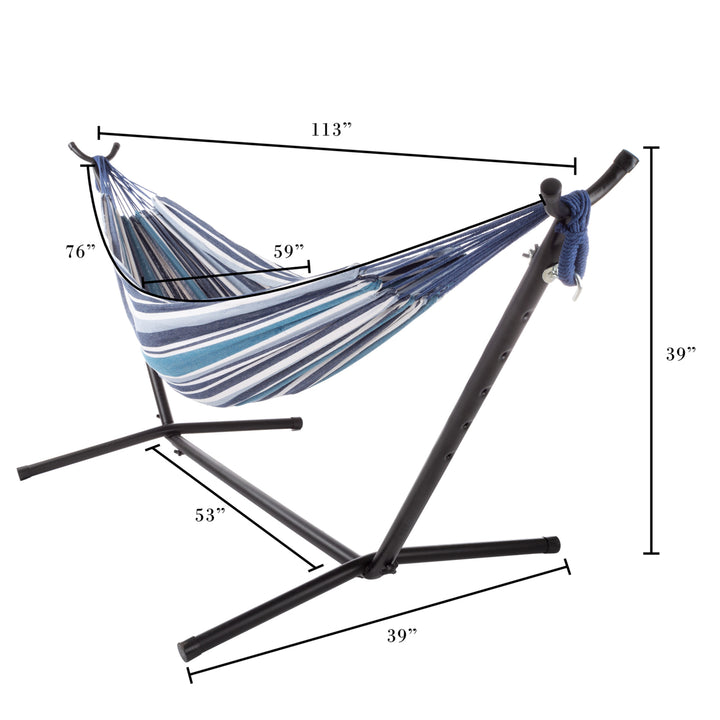 Double Brazilian Hammock with Stand Woven Cotton, 2-Person, Outdoor Swing with Frame Image 2
