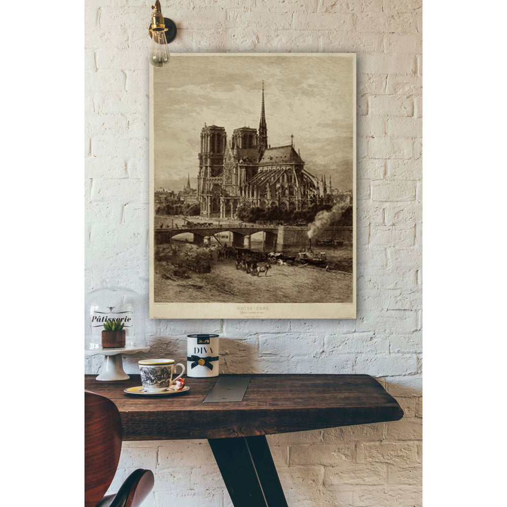 Notre Dame Iconic image architecture Old World Etching Style wall art Historic Notre Dame art Eglise Cathdrale de Paris Image 2