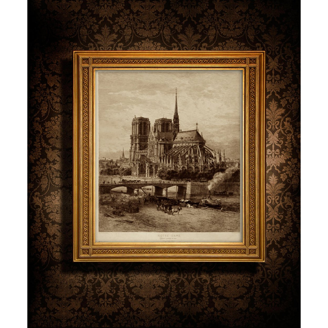Notre Dame Iconic image architecture Old World Etching Style wall art Historic Notre Dame art Eglise Cathdrale de Paris Image 1