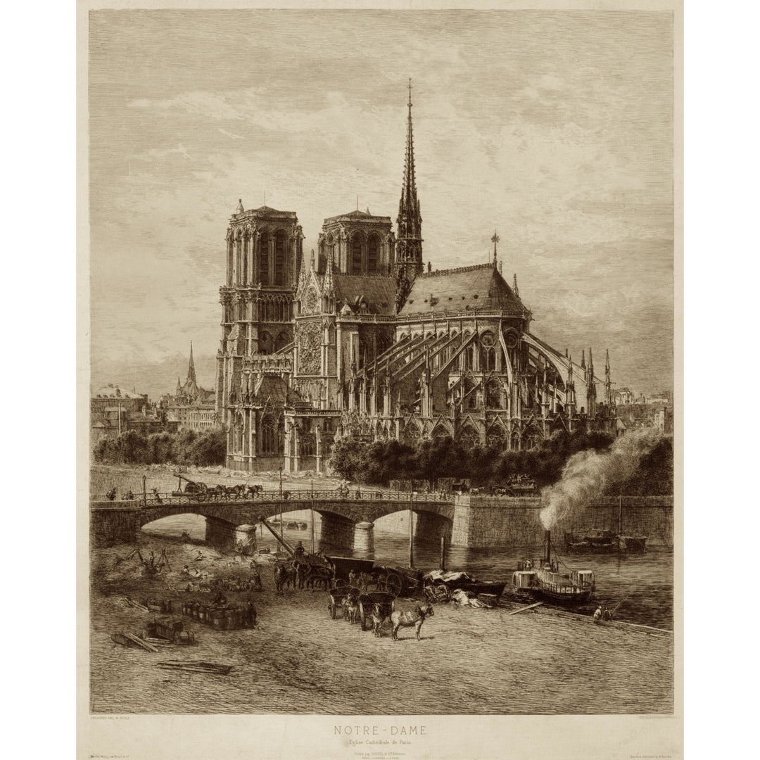 Notre Dame Iconic image architecture Old World Etching Style wall art Historic Notre Dame art Eglise Cathdrale de Paris Image 5