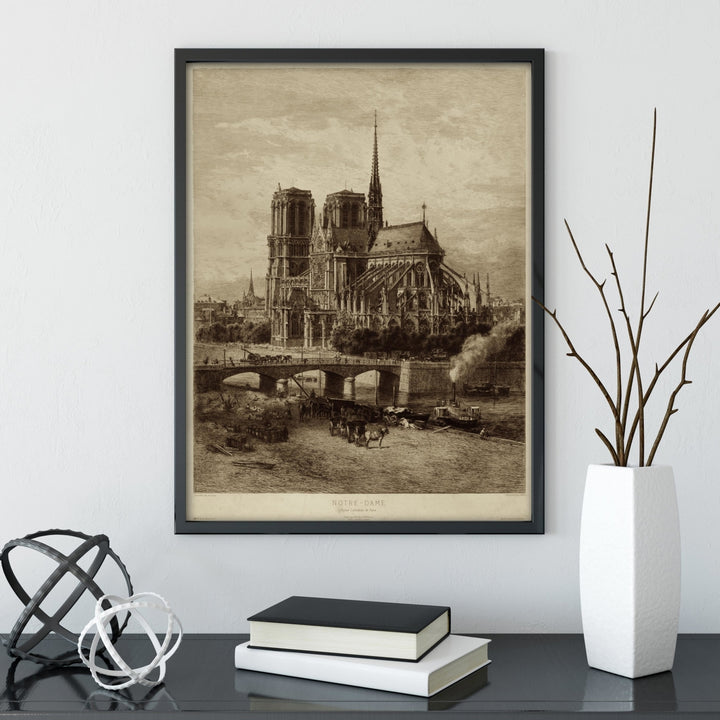 Notre Dame Iconic image architecture Old World Etching Style wall art Historic Notre Dame art Eglise Cathdrale de Paris Image 6