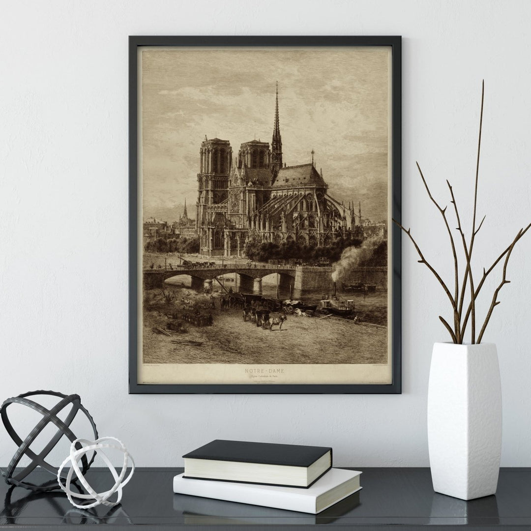 Notre Dame Iconic image architecture Old World Etching Style wall art Historic Notre Dame art Eglise Cath drale de Paris Image 1