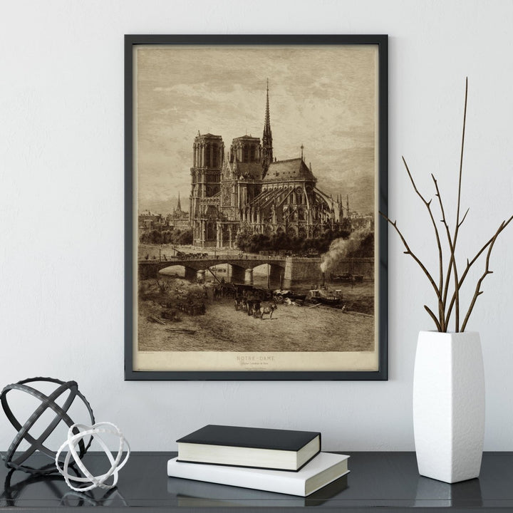 Notre Dame Iconic image architecture Old World Etching Style wall art Historic Notre Dame art Eglise Cathdrale de Paris Image 1