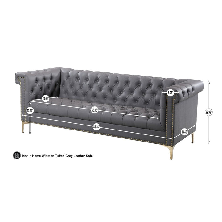 MacArthur PU Leather Modern Contemporary Button Tufted with Gold Nailhead Trim Goldtone Metal Y-leg Sofa Image 6
