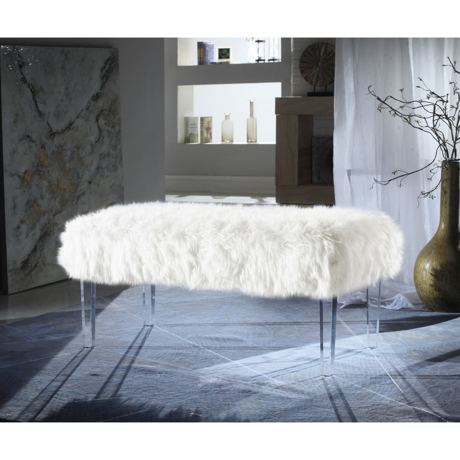 Alessandro Modern Contemporary Faux faux Acrylic Leg Bench Image 1