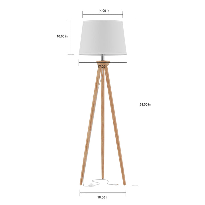 Tripod Floor Lamp-Modern Light with LED Bulb Included-Natural Oak Wood with White Shade Image 3