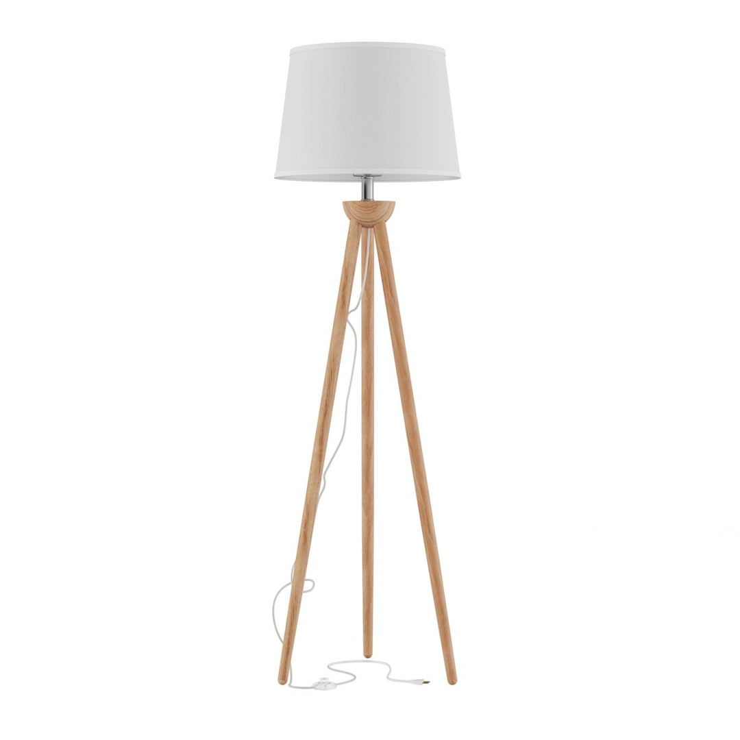 Tripod Floor Lamp Modern Oak Wood White Shade LED Bulb Included 58 Inches Image 8