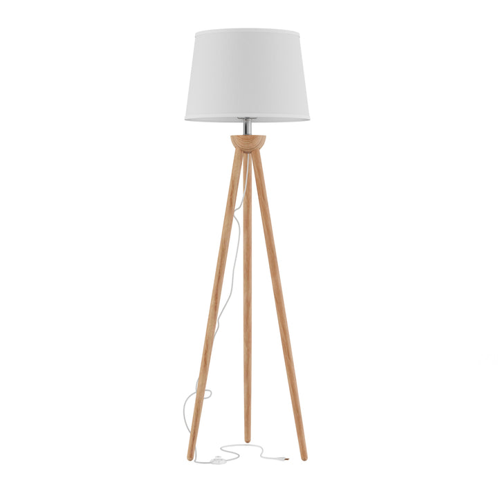 Tripod Floor Lamp-Modern Light with LED Bulb Included-Natural Oak Wood with White Shade Image 8