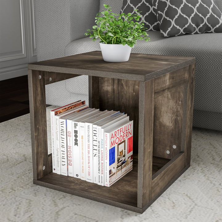 Open End Table Stackable Contemporary Minimalist Modular Cube Accent Table with Open Sides Image 2