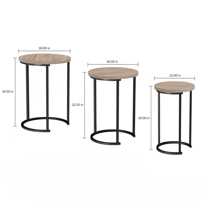 Round Nesting Tables-Set of 3, Modern Woodgrain Look for Living Room Coffee Tables or Nightstands-Accent Home Furniture Image 3