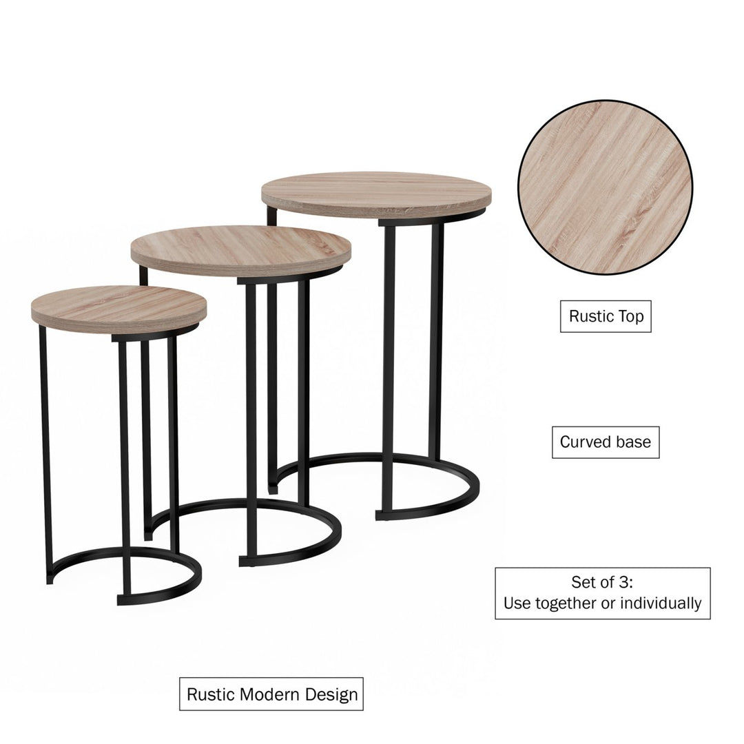Round Nesting Tables-Set of 3, Modern Woodgrain Look for Living Room Coffee Tables or Nightstands-Accent Home Furniture Image 4
