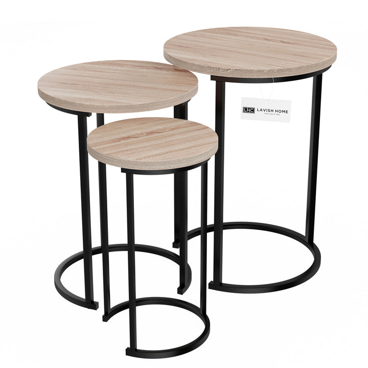 Round Nesting Tables-Set of 3, Modern Woodgrain Look for Living Room Coffee Tables or Nightstands-Accent Home Furniture Image 9