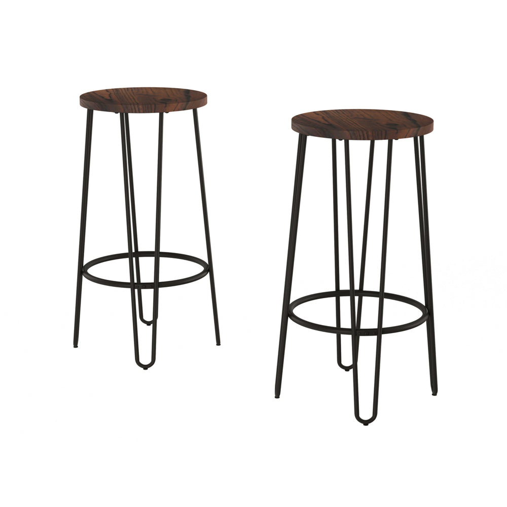 2 Pack Bar Height Stools-Backless Barstools with Hairpin Legs, Wood Seat-Kitchen or Dining Room Image 2
