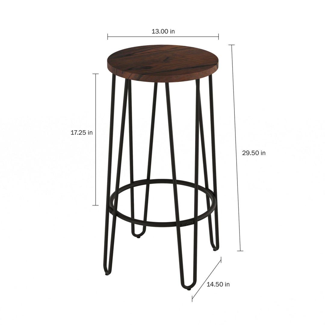 2 Pack Bar Height Stools-Backless Barstools with Hairpin Legs, Wood Seat-Kitchen or Dining Room Image 3