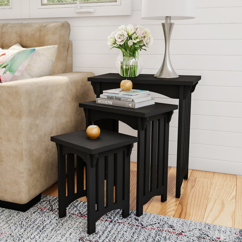 Black Nesting Tables-Set of 3, Traditional with Mission Style Legs for Living Room Coffee Tables or Nightstands Image 2