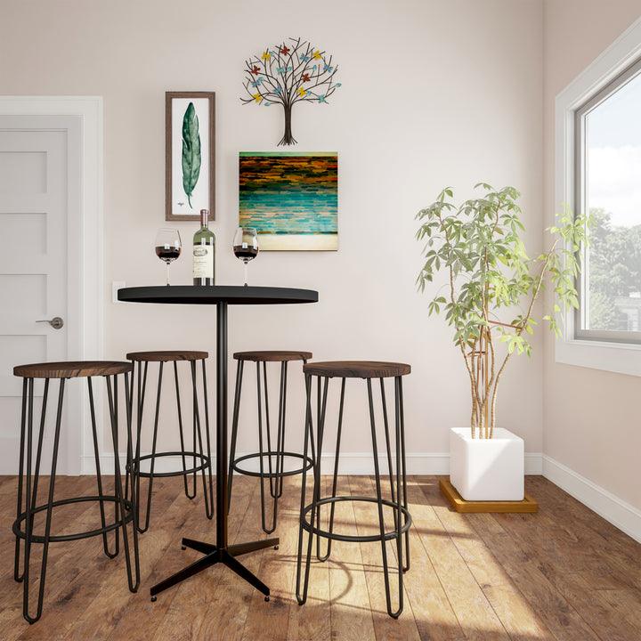 2 Pack Bar Height Stools-Backless Barstools with Hairpin Legs, Wood Seat-Kitchen or Dining Room Image 7