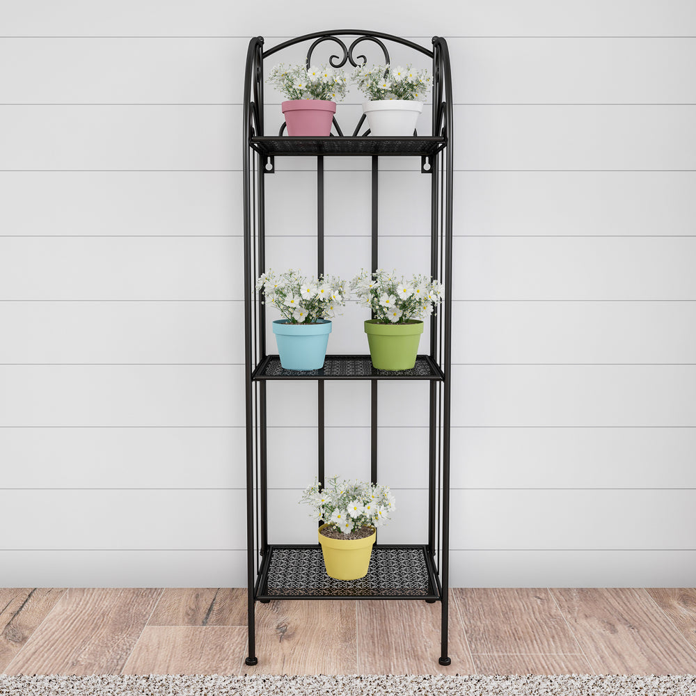 Wrought Iron Plant Stand 3-Tier Folding Indoor Outdoor Metal Display Shelf Image 2