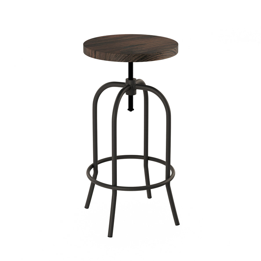 Swivel Bar Stool-Adjustable Backless Bar or Counter Height Kitchen Stool-Metal with Elm Wood Seat Image 1