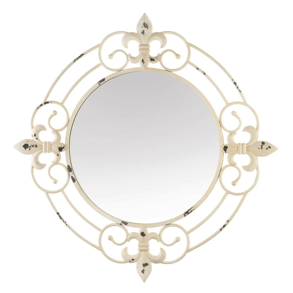 ANTIQUE WHITE FLEUR-DE-LIS WALL MIRROR Image 1