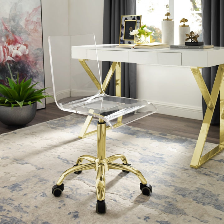 Jerome Clear Acrylic Chair-Metal Base-Caster Legs-Modern Design Image 1