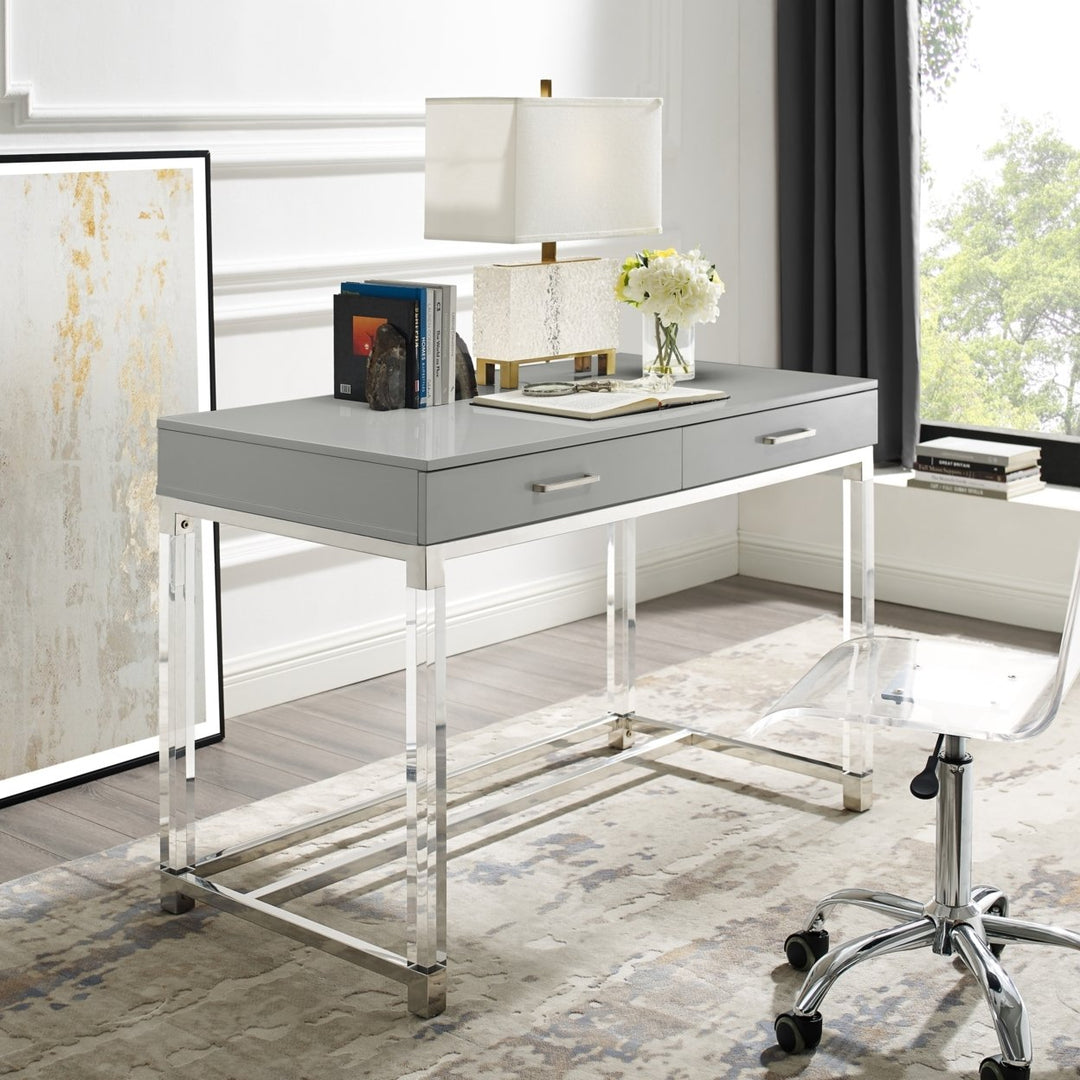 Jerome Writing Desk High Gloss Acrylic Legs Metal Base 46.5 Inch Modern Design Image 4