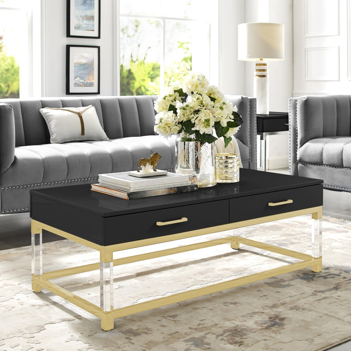 Jerome Coffee Table High Gloss Acrylic Legs Metal Base Modern Design 48x34 Image 5