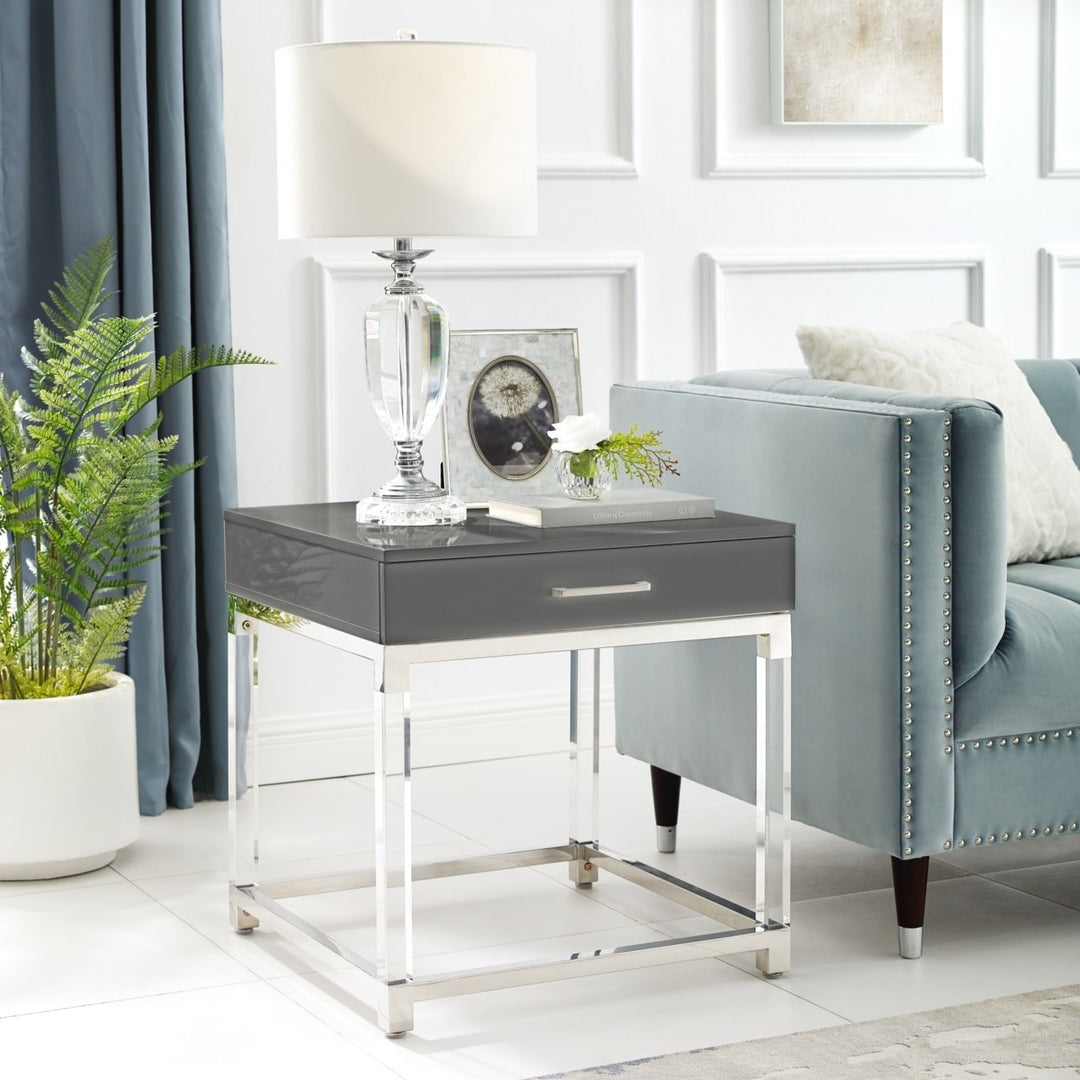 Jerome End Table Modern High Gloss Acrylic Legs Metal Frame 24x24 Inches Image 3