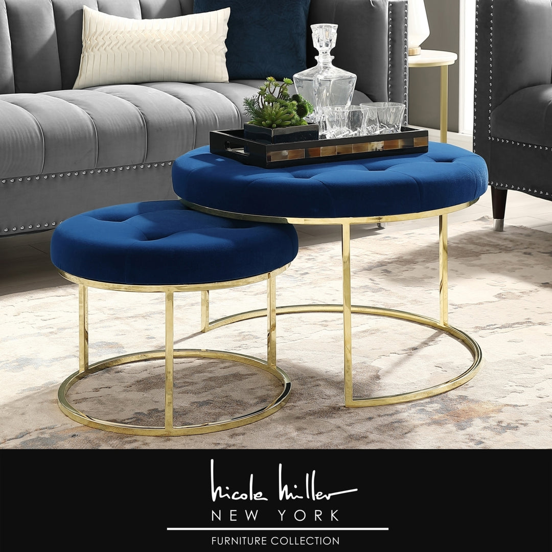 Nicole Miller Keanu Nesting Ottoman-Upholstered-Gold Frame-Set of 2 Image 2