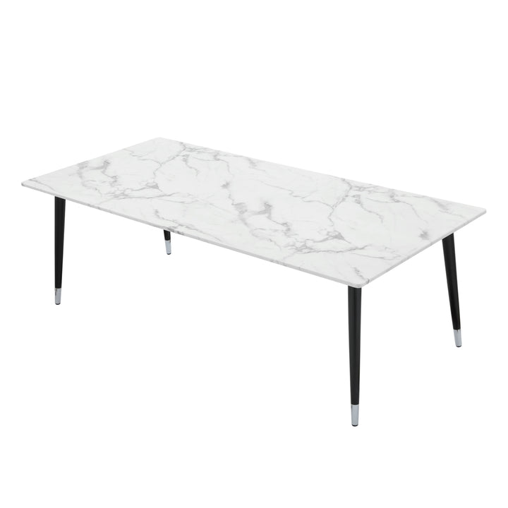 Nicole Miller Vivaan Dining Table-Rectangular Marble Top-Metal Black Leg Silver Tip-Modern Design Image 3