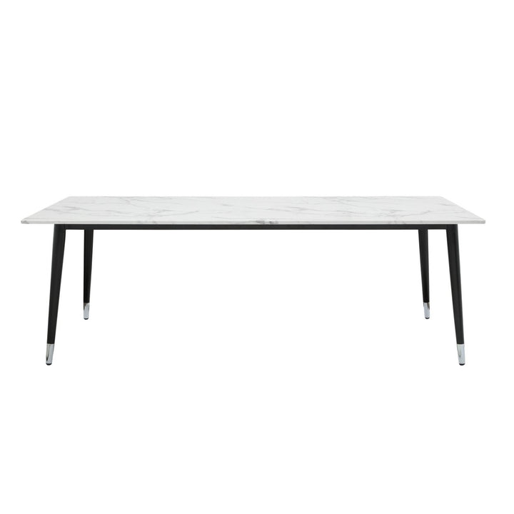 Nicole Miller Vivaan Dining Table-Rectangular Marble Top-Metal Black Leg Silver Tip-Modern Design Image 4