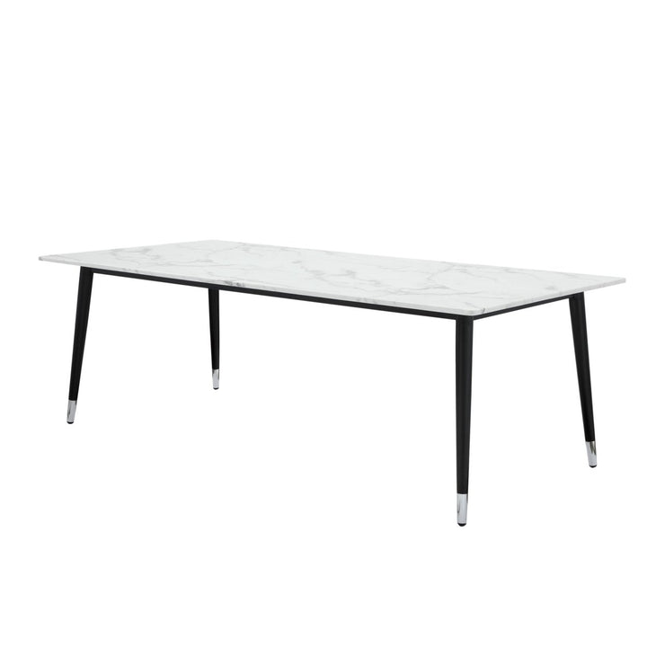 Nicole Miller Vivaan Dining Table-Rectangular Marble Top-Metal Black Leg Silver Tip-Modern Design Image 5