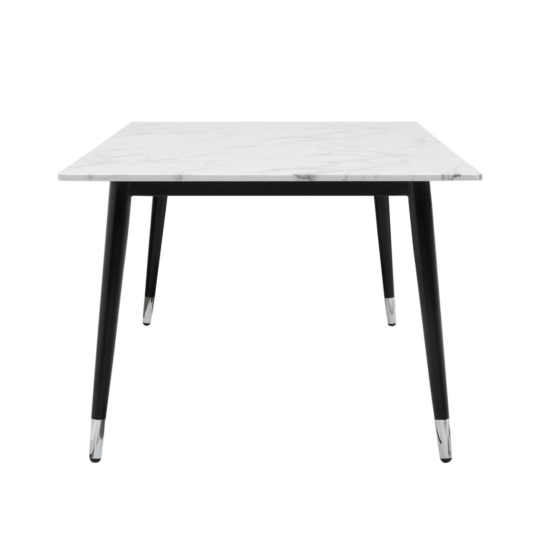 Nicole Miller Vivaan Dining Table-Rectangular Marble Top-Metal Black Leg Silver Tip-Modern Design Image 6