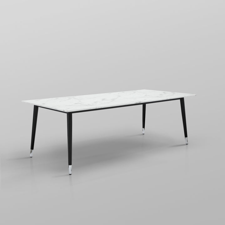 Nicole Miller Vivaan Dining Table-Rectangular Marble Top-Metal Black Leg Silver Tip-Modern Design Image 7