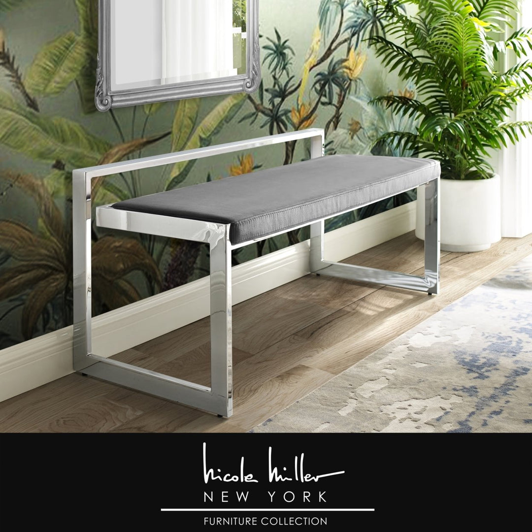 Nicole Miller Rashad Velvet Bench-Rectangular-Stainless Steel Base-Geometric Design-Modern Contemporary Image 3