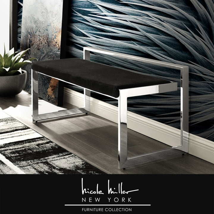 Nicole Miller Rashad Velvet Bench-Rectangular-Stainless Steel Base-Geometric Design-Modern Contemporary Image 4