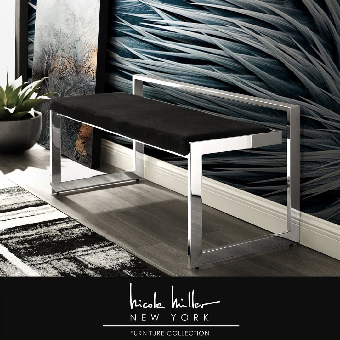 Nicole Miller Rashad Velvet Bench-Rectangular-Stainless Steel Base-Geometric Design-Modern Contemporary Image 1