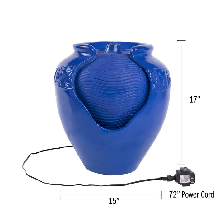 Ceramic Look Water Fountain 17in Electric Pump LED Indoor Outdoor Cobalt Blue Image 4