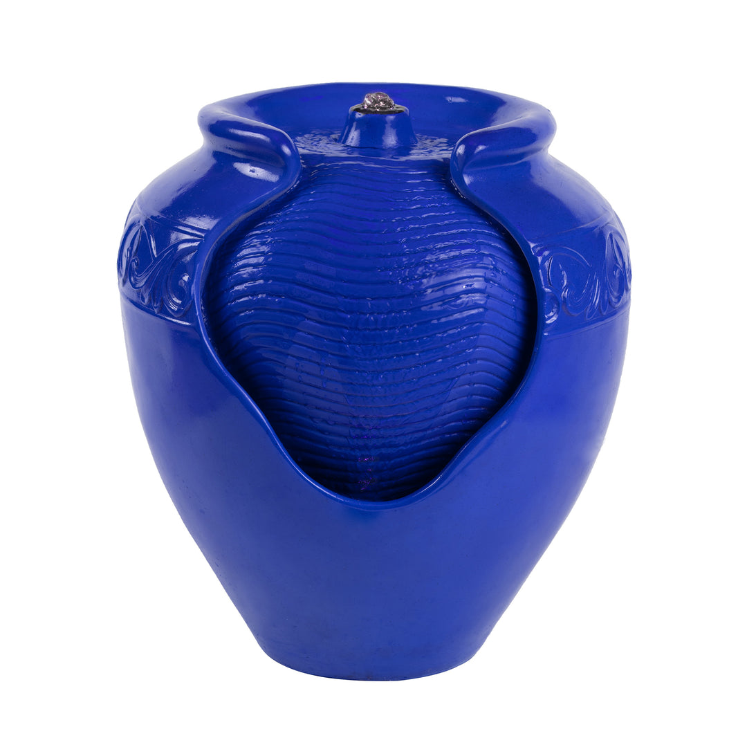 Ceramic Look Water Fountain 17in Electric Pump LED Indoor Outdoor Cobalt Blue Image 2