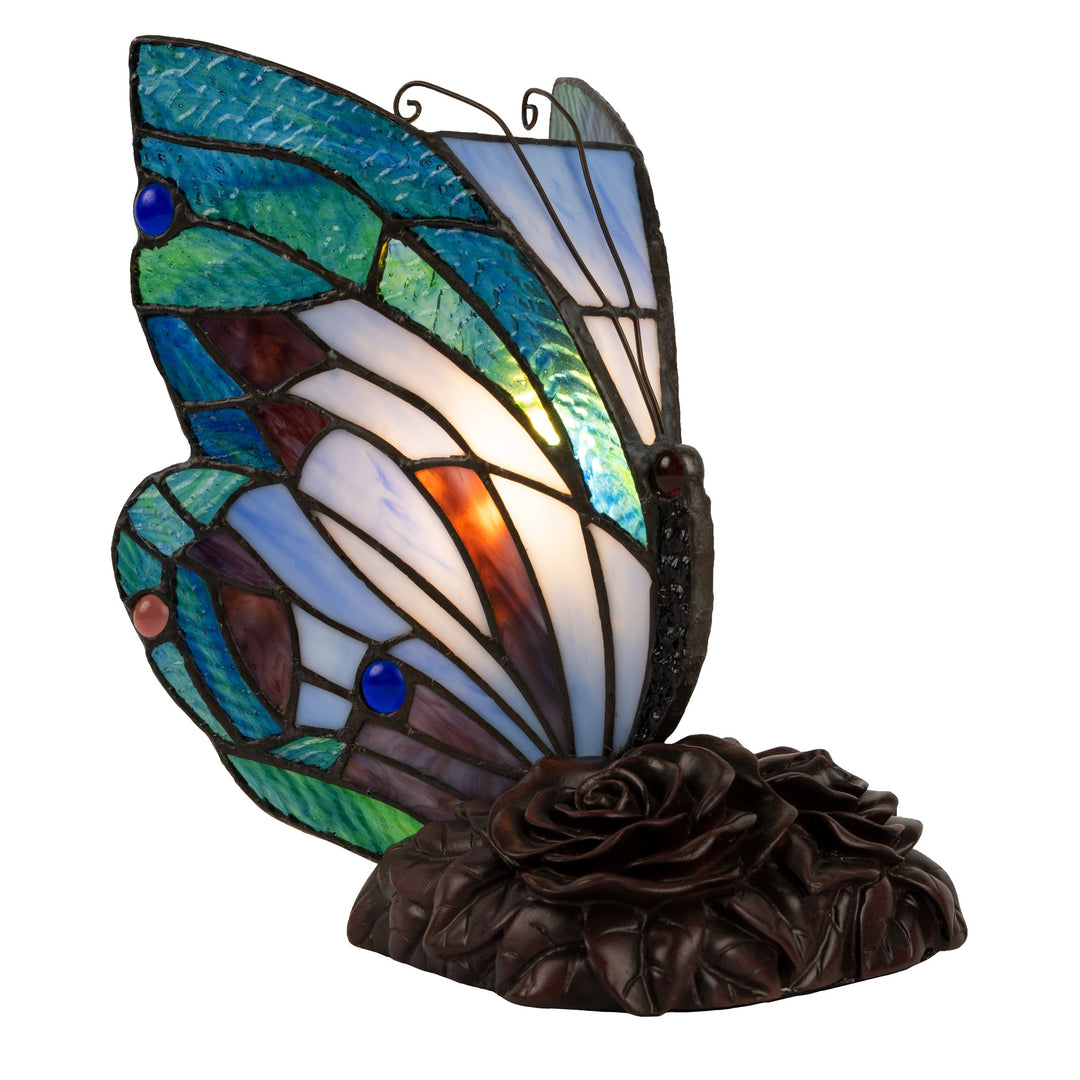 Tiffany Style Butterfly Table Lamp Stained Glass LED 68 Pieces 9 Inches Image 1