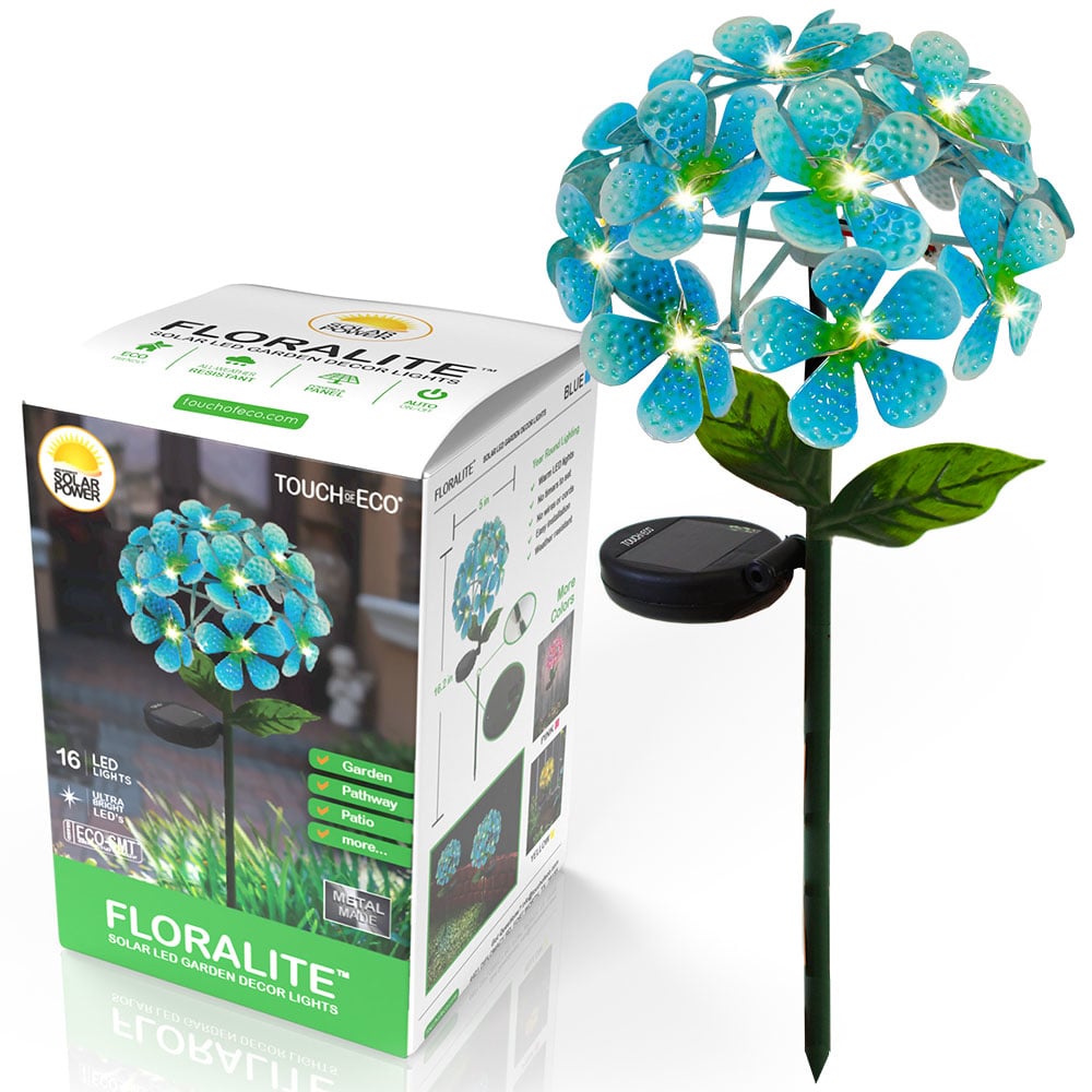 Solar LED Metal Flower Stake Lights Hydrangea Colorful 1 or 2 Pack Garden Decor Image 1