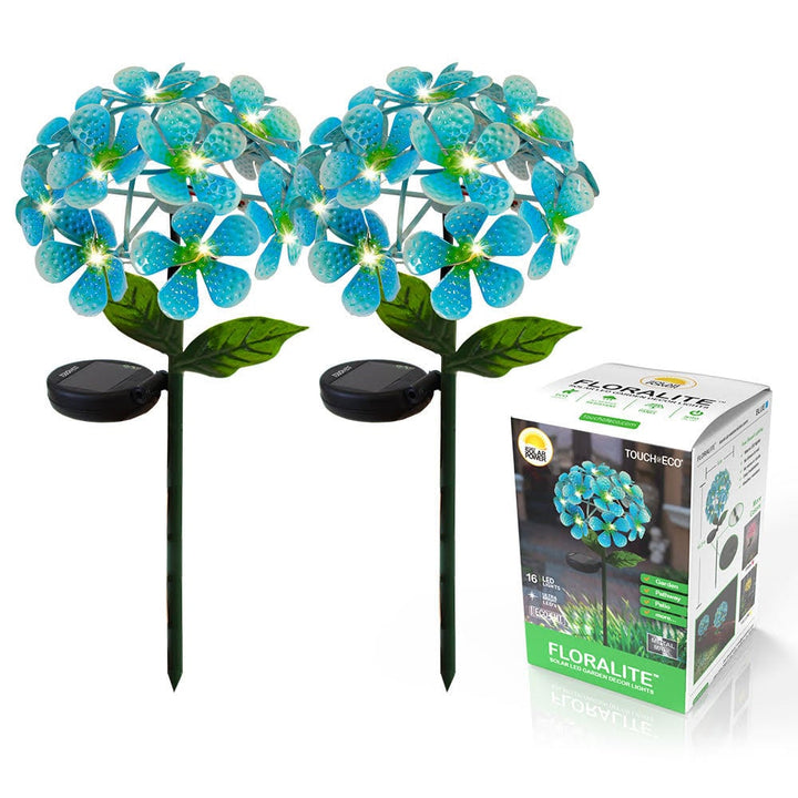 Solar LED Metal Flower Stake Lights Hydrangea Colorful 1 or 2 Pack Garden Decor Image 1