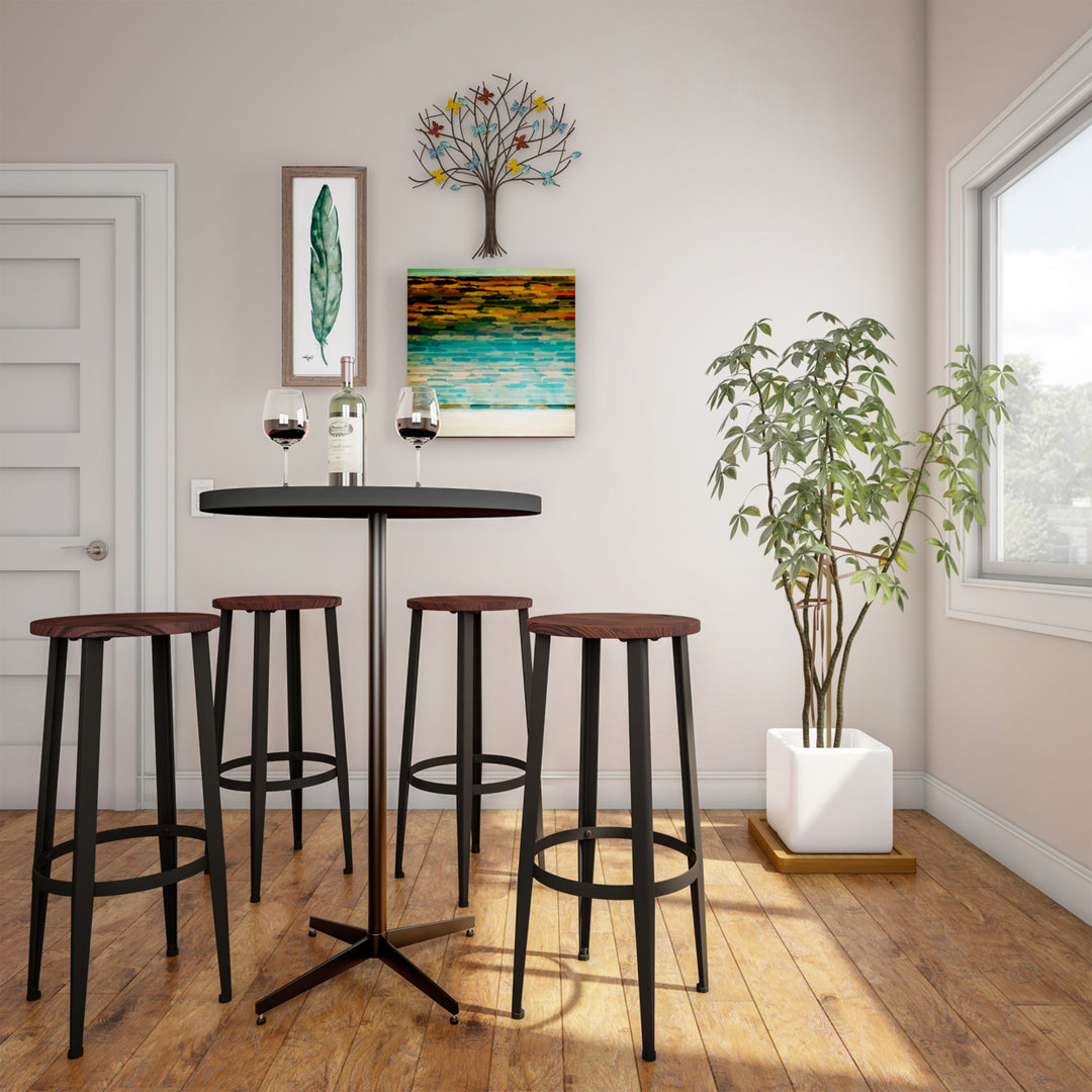 2 Pack Bar Height Stools Metal Base, Wood Seat Modern Farmhouse Accent Furniture Image 6