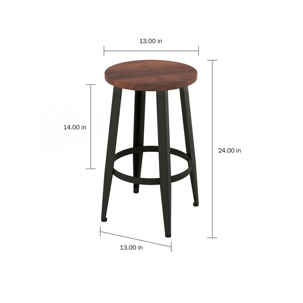 Set of 2 Counter Height Stools Wood Seat Metal Iron Legs 24 In Kitchen Seating Image 2